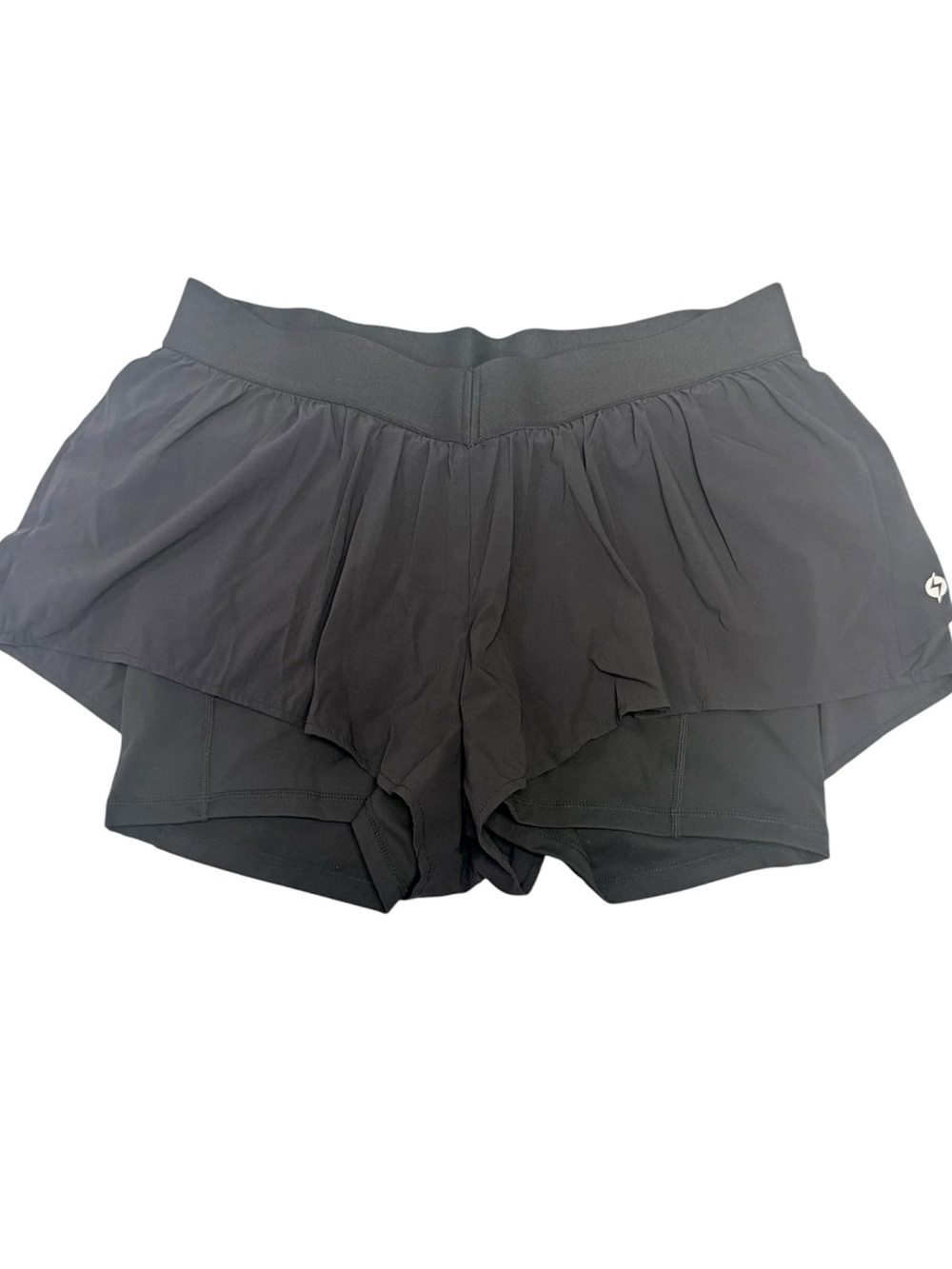 POPFLEX On The Run Ruffle Shorts Black Size Large 2-in-1 Running Athletic